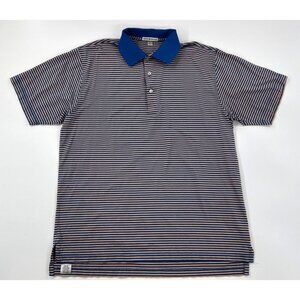 Peter Millar Polo Shirt Mens Large Blue Striped Short Sleeve Preppy Soft Cotton